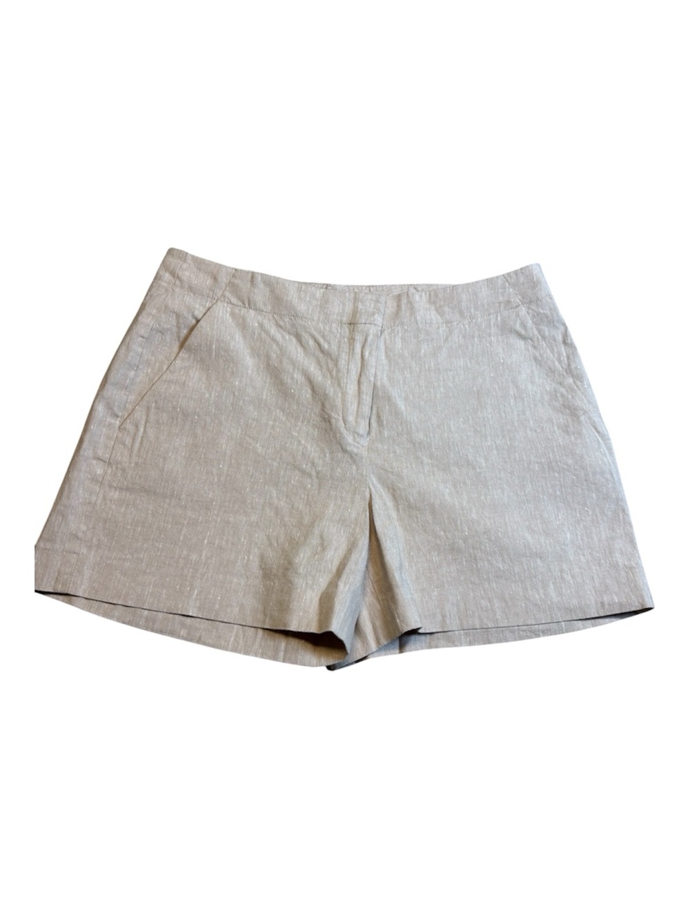 Theory Soft Crunch Mel Linen Blend Shorts Beige Oatmeal Tailored Size 6 EUC
